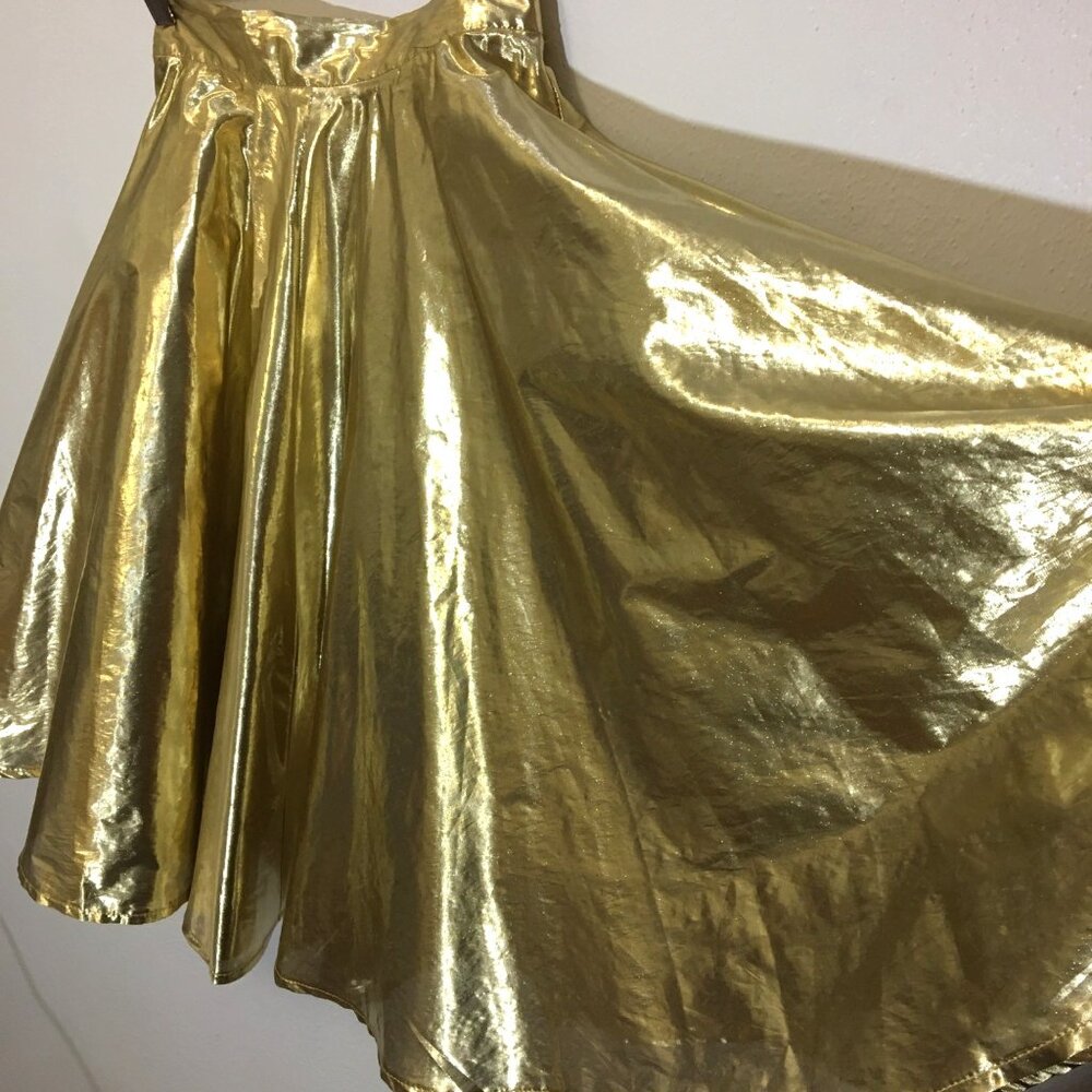 Vintage 70s 80s 90s Frederick's of Hollywood Gold Lame Circle Skirt Disco (BT) - Picture 3 of 11